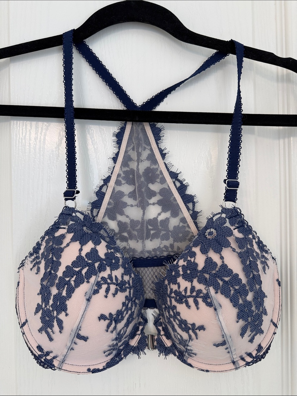 Victoria's Secret Navy Lace Overlay Bra on Blush